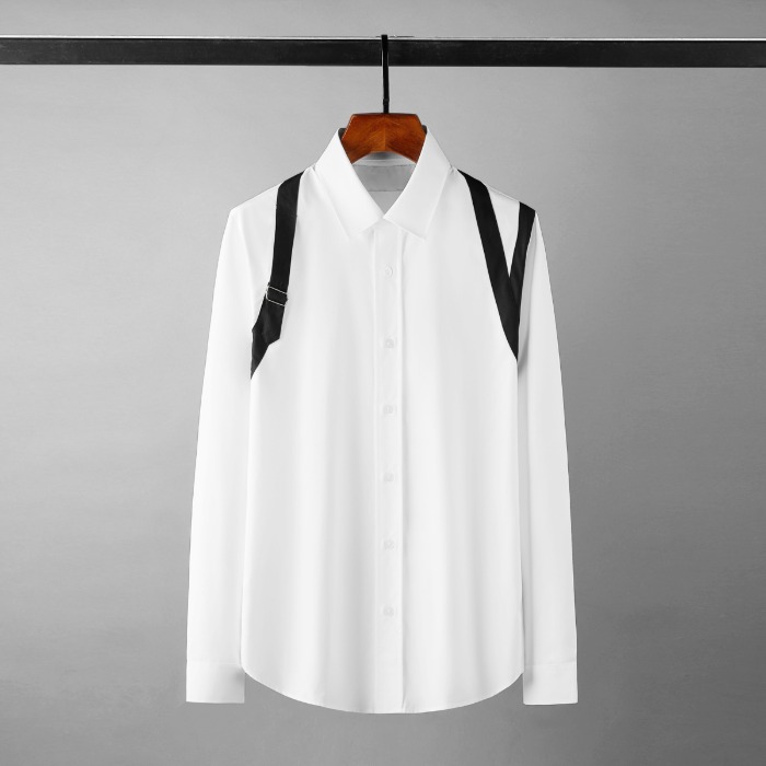 111887 숄더 스트랩 포인트 긴팔 슬림 셔츠(White)